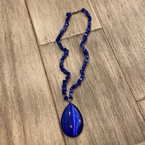 Blue stone and bead necklace